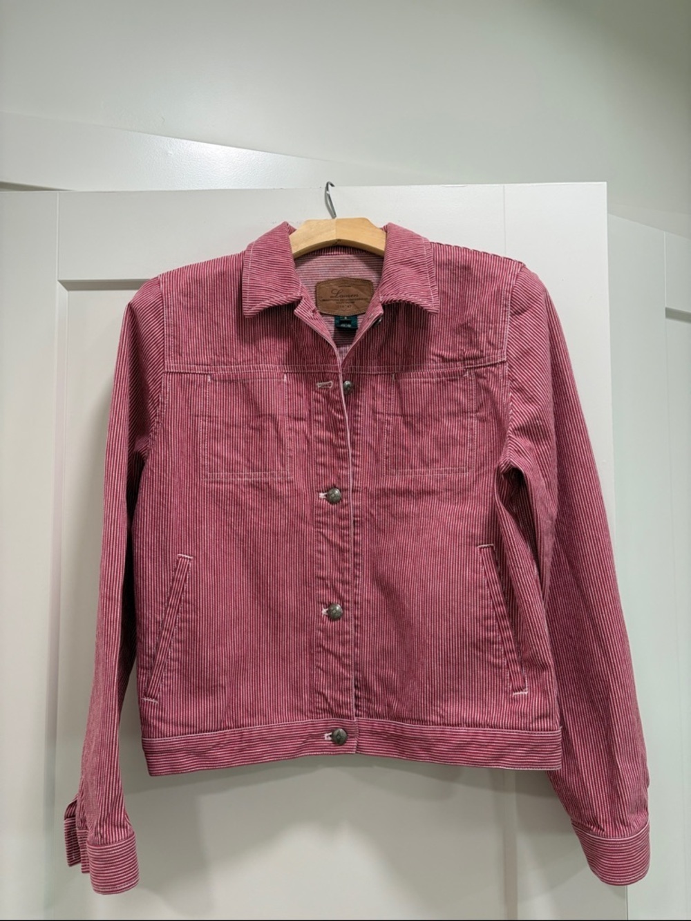 Ralph Lauren Vintage Red/White Striped Denim Jacket—BEAUTIFUL!! Like New—Small